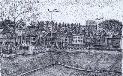 Кисловодск глазами художника. Зима на Октябрьской площади