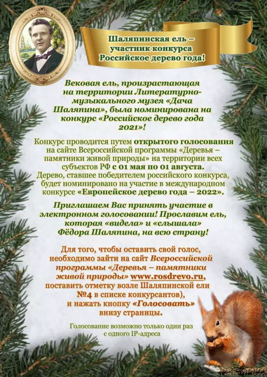 Друзья, ставропольцы, выбираем Российское дерево года - Шаляпинскую ель!
