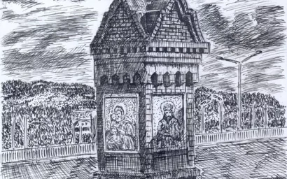 Столб-часовня. Перо, Тушь. Июль 2023 г.