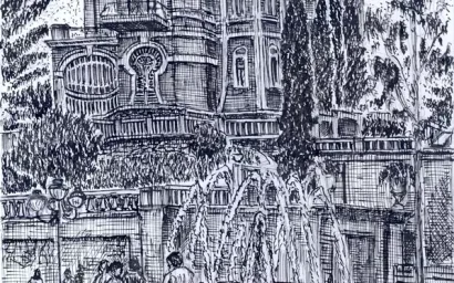 Дача-усадьба А.И. Твалчрелидзе. Перо, тушь, сентябрь 2023 г.