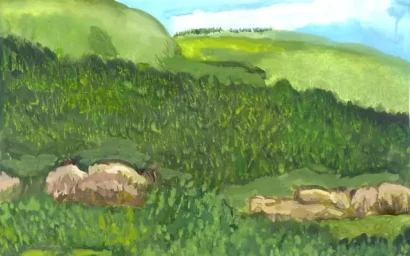 Боргустанские горы. Гуашь. Сентябрь 2023 г.