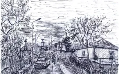 Кисловодск. Улица Седова. Перо, тушь, 06.11.2023 г.