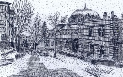 Улица Ходжаева (бывш.Урицкого). Перо. Тушь. Январь 2025 г.