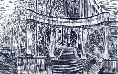 Малая колоннада по пр. Дзержинского. Тушь, бумага, апрель 2025 г.