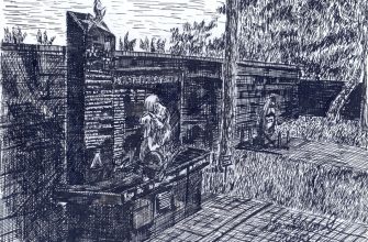 Памятник погибшим  в локальных войнах. Перо, тушь. Март 2025г.